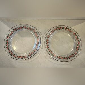 VTG  80's Set Of  Arcoroc Holly & Berry & Ribbon Christmas 8” Plates W/Gold Trim